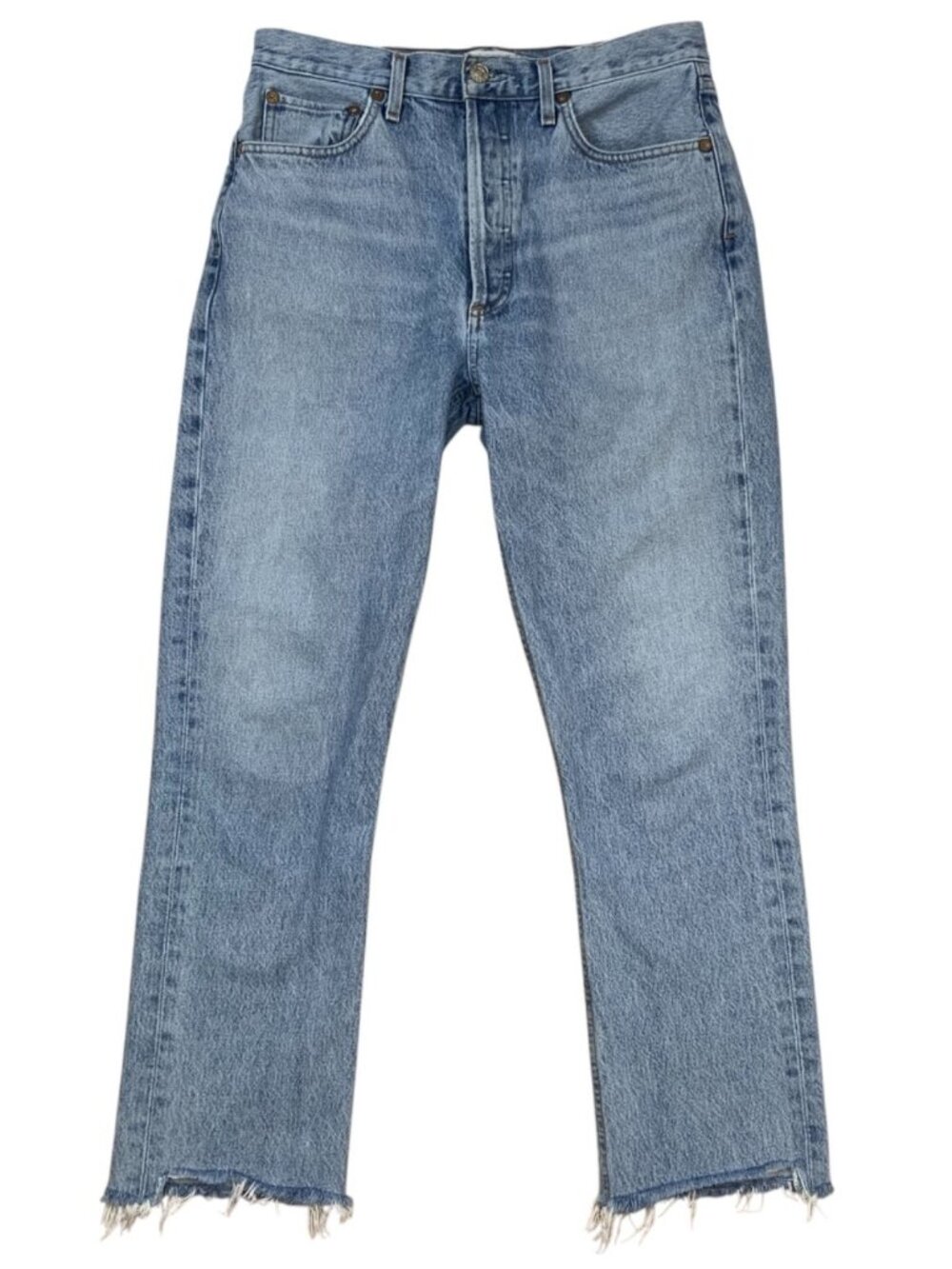 Agolde Riley High Rise Straight Crop Jean 29 Blue Button Fly